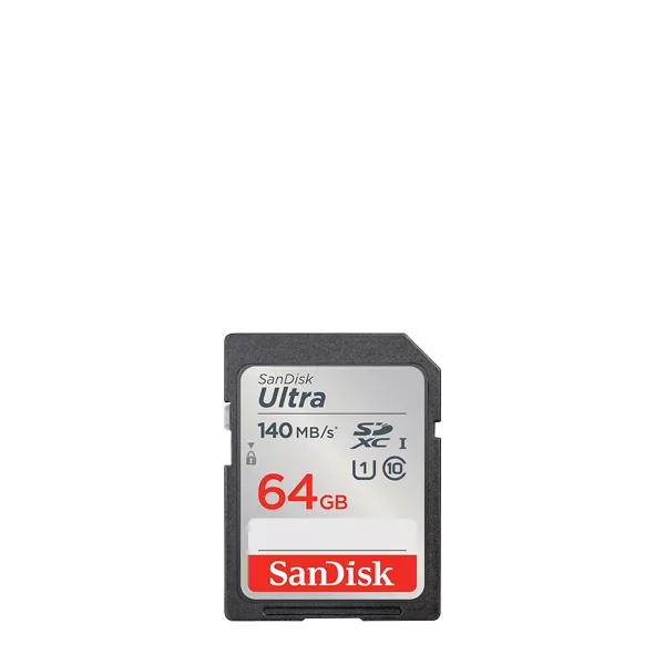 SanDisk SDXC memory card Ultra class 10 standard UHS I U1 speed 140MBps capacity 64 GB
