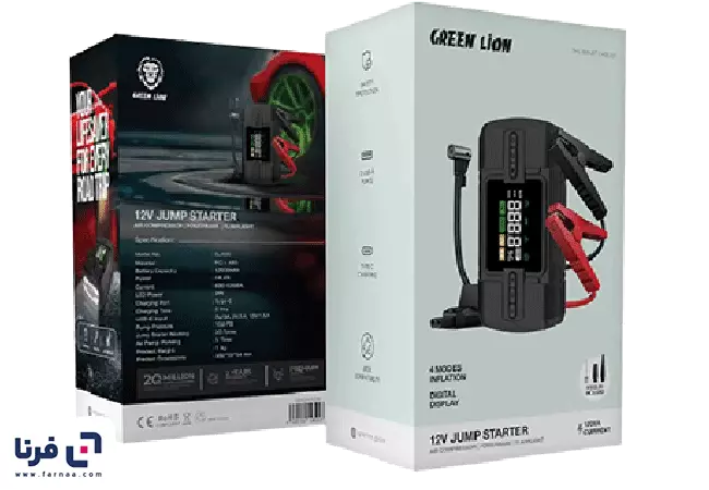 بسته‌بندی استارتر خودرو گرین لاین مدل 12V GN12VJUSTBK ظرفیت 12000 میلی آمپر ساعت