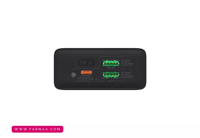 پورتهای پاور بانک بیسوس 30 واتی مدل Baseus Adaman2 PPAD0501 Super VOOC ظرفیت 20000 میلی آمپر ساعت