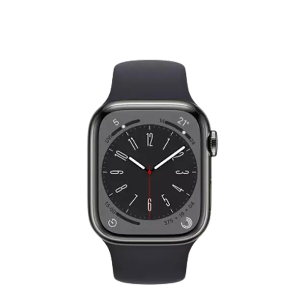 نمای روبرو ساعت هوشمند اپل واچ سری 8 آلومینیوم سایز 41 میلی متر رنگ مشکی
