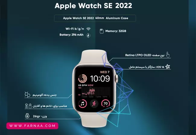 اپل واچ سری SE Gen2 2024 سایز 40 میلیمتری با بند پارچهای