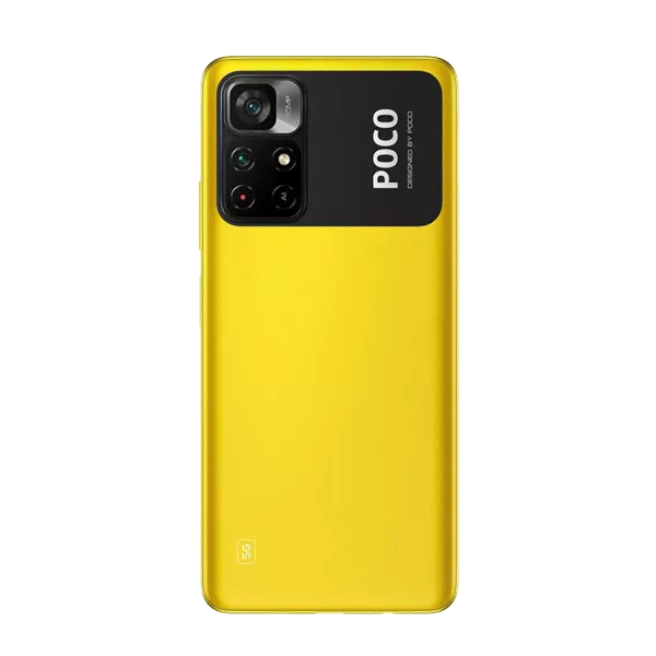 نمای پشت گوشی موبایل شیائومی POCO M4 pro 5G ظرفیت 128 رم 6 گیگابایت زرد