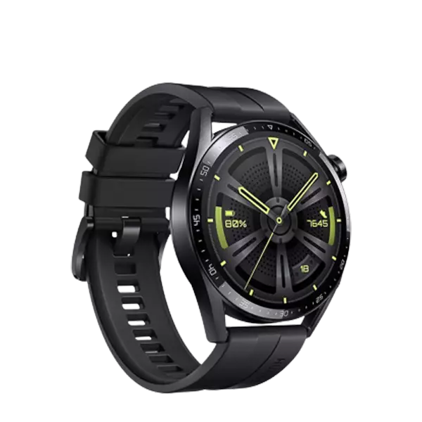 نمای جلو سمت چپ ساعت هوشمند هواوی مدل Watch GT3 46mm خاکستری