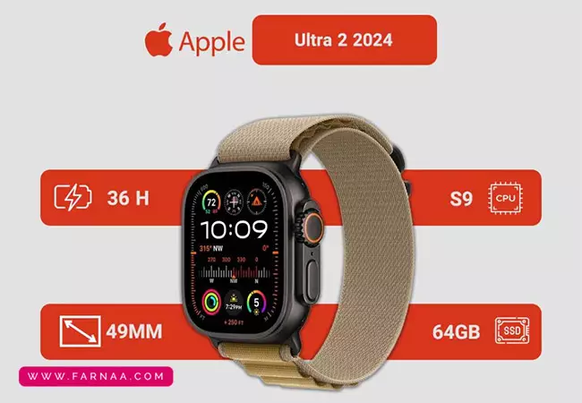 ساعت هوشمند اپل مدل Ultra 2 Black Titanium Case Trail Loop 49mm