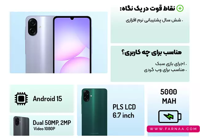 گوشی موبایل سامسونگ A07 4G ظرفیت 64 رم 4 گیگابایت