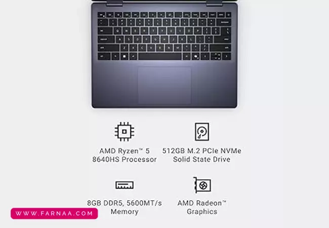 لپتاپ 14 اینچی دل مدل Inspiron 14 7445 AMD Ryzen5 8640HS 512GB SSD 8GB DDR5 AMD Radeon 2GB
