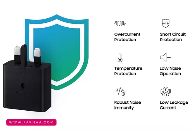 شارژر سریع سامسونگ 3 پین 45 وات USB-C مدل PD بدون کابل