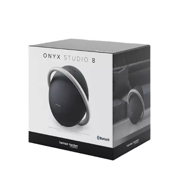 نمای بسته بندی اسپیکر بلوتوثی قابل حمل هارمن کاردن مدل Onyx Studio 8 مشکی 