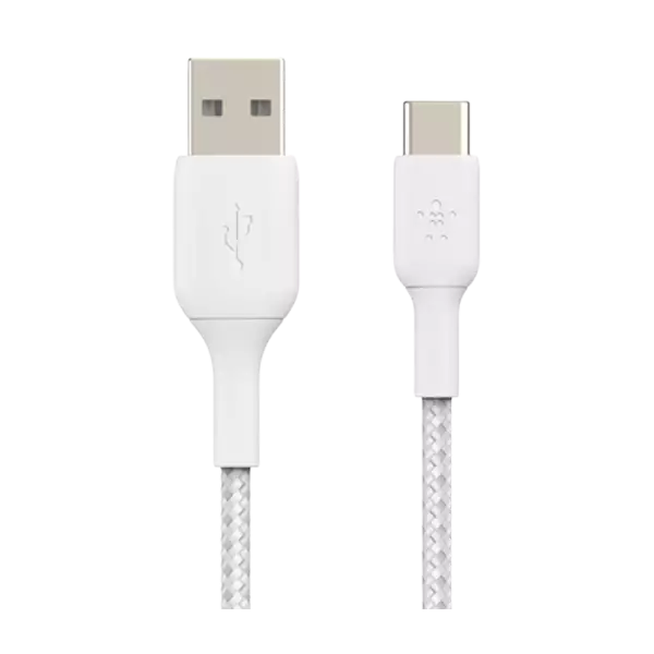کابل شارژ سریع USB-A به USB-C بلکین مدل CAB002bt1M با روکش بافته و طول 1 متر سفید