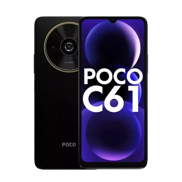 نمای پشت و جلو گوشی موبایل شیائومی Poco C61 ظرفیت 128 رم 6 گیگابایت مشکی