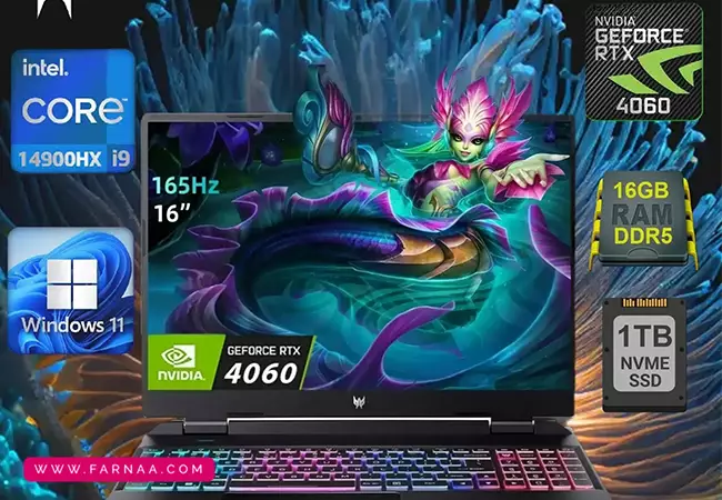 لپ تاپ ایسر Predator Helios Neo 16 PHN16 72 99PA core i9 14900HX 16GB DDR5 1TB SSD