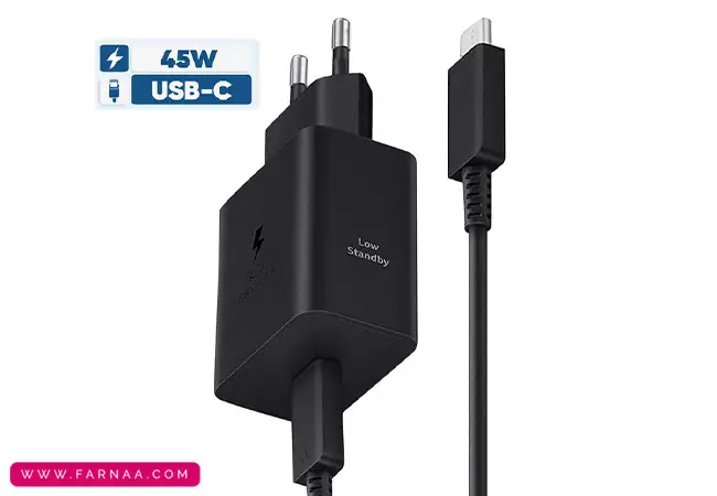 شارژر دیواری سامسونگ 3 پین مدل EP‑T4511XBEGGB توان 45 وات با کابل دو سر Type‑C