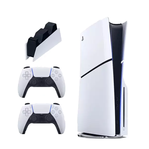 playstation 5 slim standard edition with white dualsense controller and dualSense charging station region europe