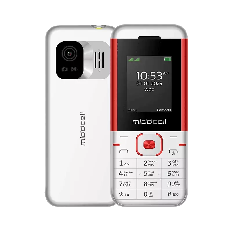 گوشی موبایل میدسل مدل M5310 ظرفیت 32 مگابایت رم 32 مگابایت سفید قرمز پشت و روی گوشی