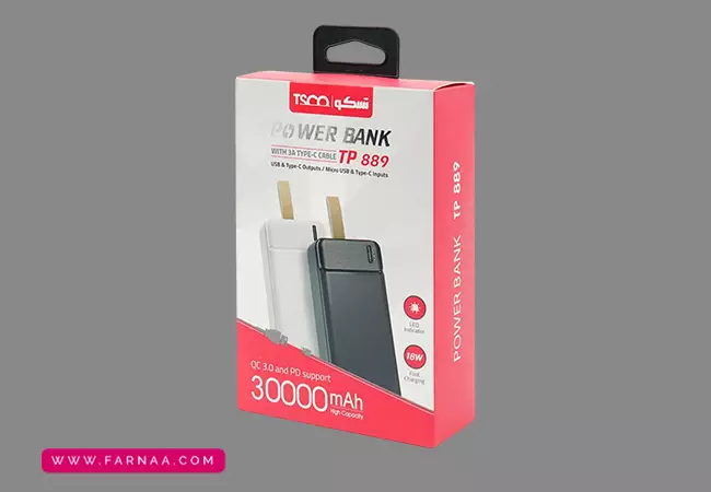 پاور بانک تسکو مدل TP 889 با ظرفیت 30000 میلی آمپر