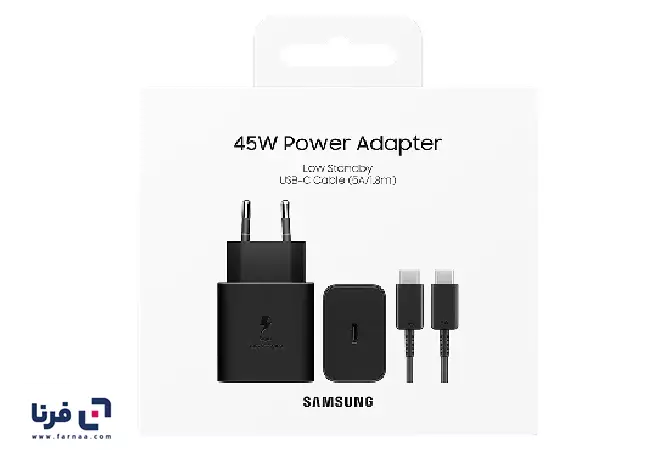 بستهبندی شارژر دیواری سامسونگ مدل EP-T4511 Low Standby توان 45 وات دو پین به همراه کابل