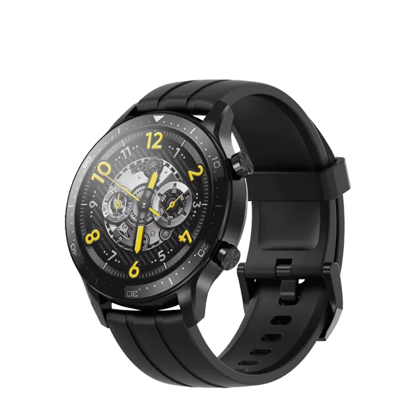 نمای نیم رخ راستی  ساعت هوشمند ریلمی مدل Watch S Pro سایز 46 میلی متر مشکی