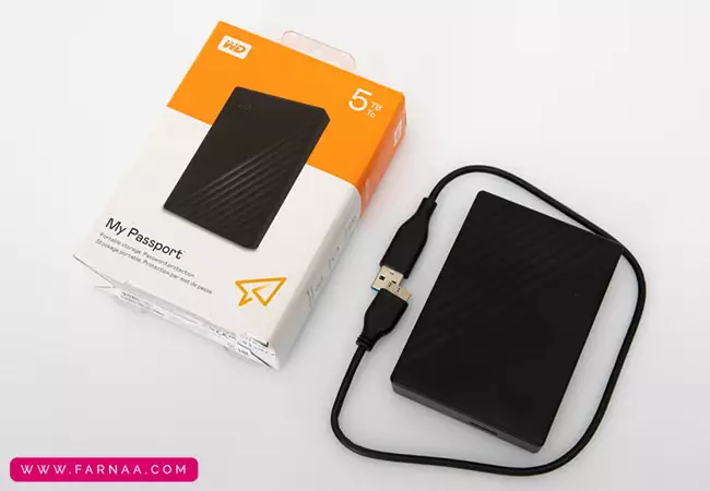 هارد اکسترنال وسترن دیجیتال مدل My Passport ظرفیت پنج ترابایت دارای رابط USB Type-A 3.2