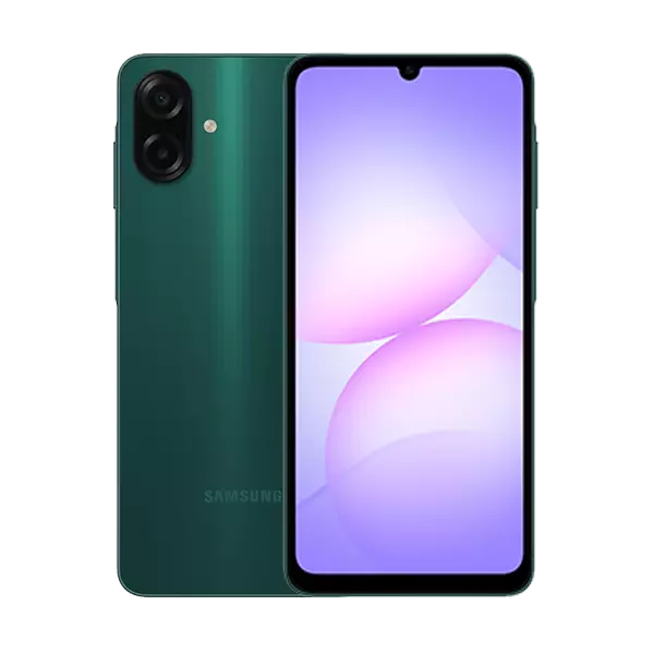 نمای پشت و روبه رو نمای پشت و جلو گوشی موبايل سامسونگ Galaxy A07 4G ظرفیت 128 و رم 4 گیگابایت به همراه شارژر