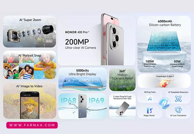 گوشی موبایل آنر مدل Honor 400 ظرفیت 512 و رم 12 گیگابایت