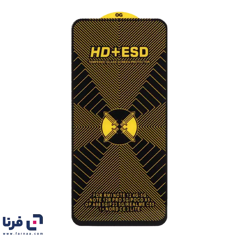 محافظ صفحه نمایش شیشه ای Full Cover HD Plus ESD مدل Xiaomi Redmi Note 12 4G / Redmi Note 12 5G / Poco X5 / Honor X8 / X8A / X10 / Realme 11 / Oppo A98 / Oppo A58