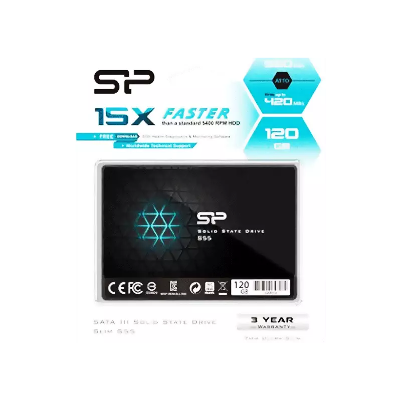 هارد اس اس دی اینترنال سیلیکون پاور مدل Slim S55 ظرفیت 120 گیگابایت جعبه