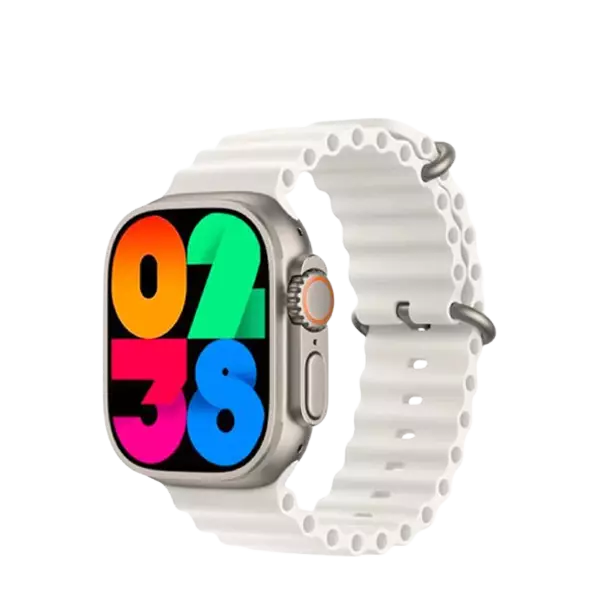 نمای جلو ساعت هوشمند هاینوتکو مدل HK8 Pro Max رنگ پلاتینیوم - سفید