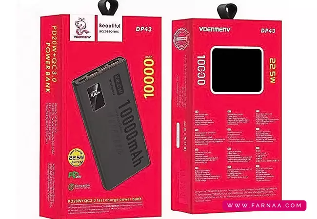 پاوربانک فست شارژ دنمن مدل DP43 با ظرفیت 10000 میلی‌آمپر ساعت