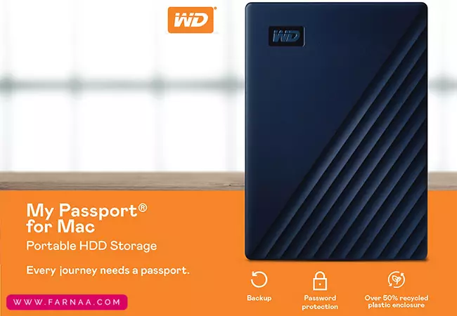هارد اکسترنال وسترن دیجیتال مدل My Passport ظرفیت پنج ترابایت دارای رابط USB Type-A 3.2