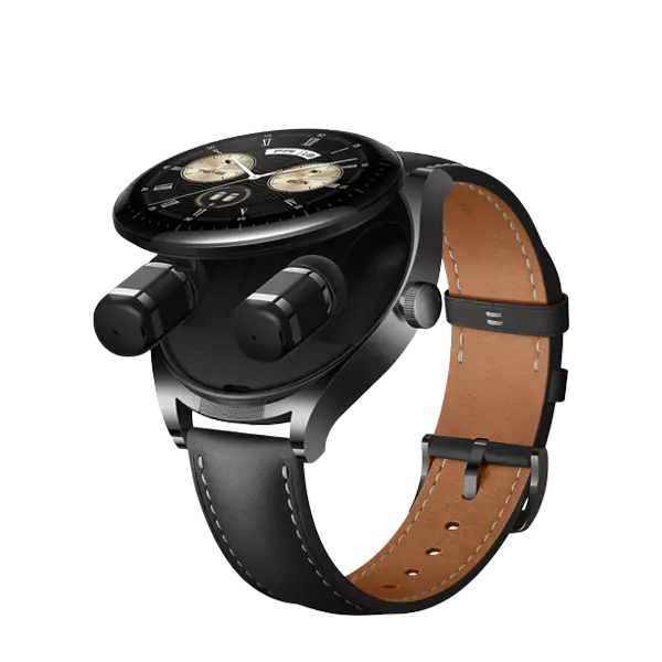 نمای جلو حالت باز ساعت هوشمند هواوی مدل Watch Buds رنگ مشکی