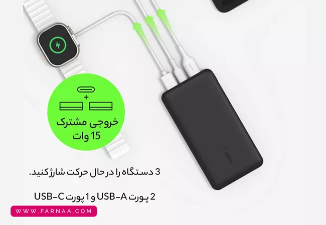 پاوربانک بلکین مدل BoostCharge BPB012bt با ظرفیت 20000 میلی‌آمپر ساعت