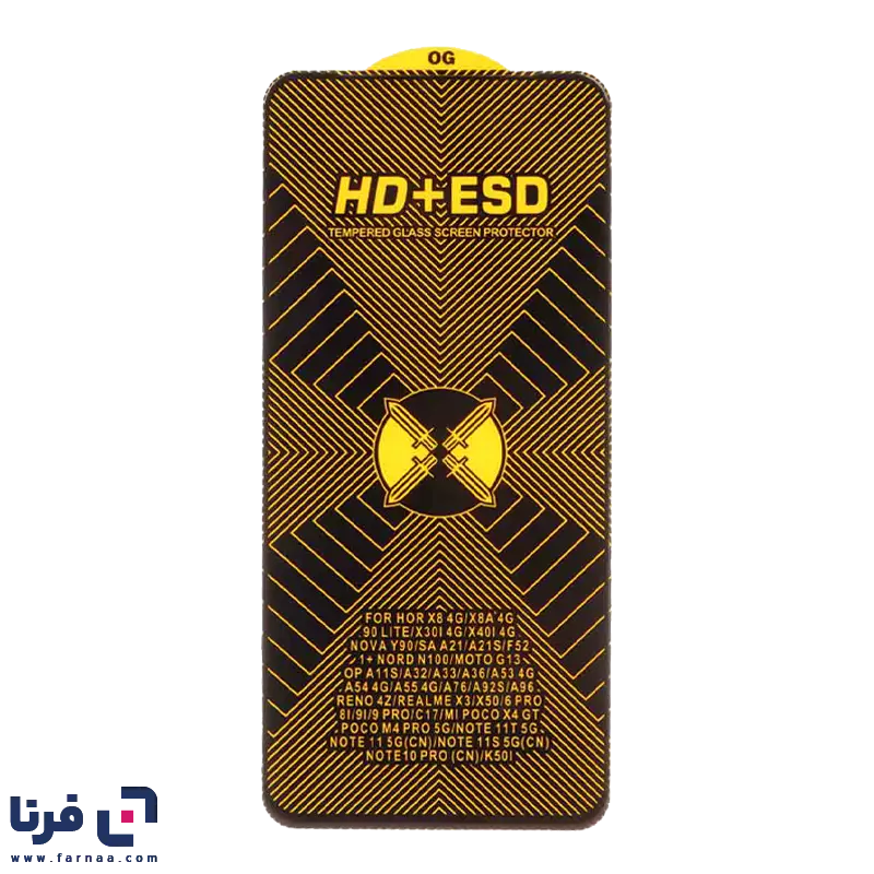 محافظ صفحه نمایش شیشه ای Full Cover HD Plus ESD مدل Samsung Galaxy A21S / F52 / Xiaomi Poco X3 GT / Poco F4 GT / Redmi Note 10 Pro 5G