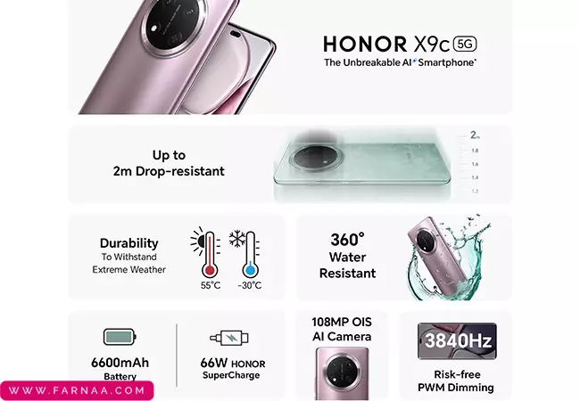 گوشی آنر x9c 5G با ظرفیت 256 رم 12 گیگابایت