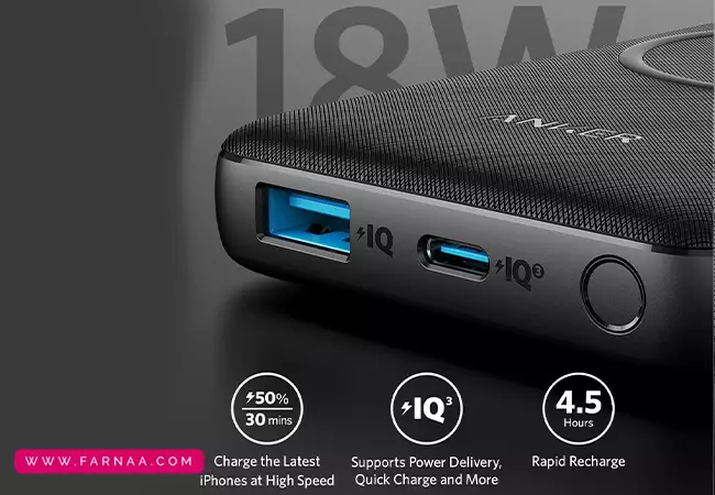 پاوربانک انکر مدل PowerCore III Sense 10k A1248 ظرفیت 10000 میلیآمپر ساعت