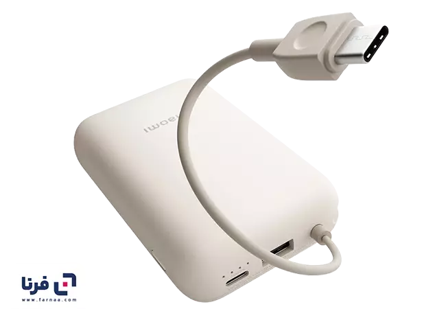 طراحی بدنه پاوربانک شیائومی مدل Integrated Cable ظرفیت 10000 میلی آمپر ساعت با کابل USB-C داخلی و شارژ سریع 22.5 وات