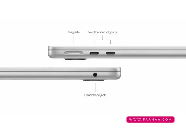  پورت های لپ تاپ 15 اینچی اپل مدل MacBook Air A3114 M3 2024 256SSD 8GB MRYP3