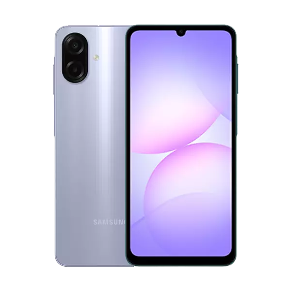 نمای پشت و روبه رو نمای پشت و جلو گوشی موبايل سامسونگ Galaxy A07 4G ظرفیت 128 و رم 4 گیگابایت به همراه شارژر