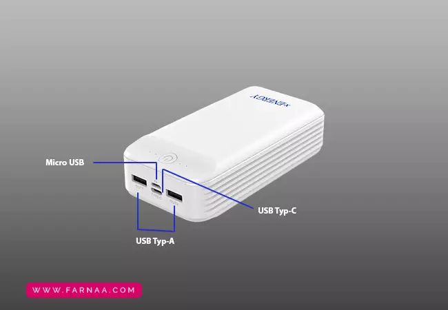 پورتهای پاور بانک ایکس انرژی مدل X-98PD ظرفیت 30000 میلی آمپر ساعت