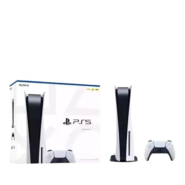 کنسول بازی سونی مدل Sony PlayStation 5 Standard ظرفیت 825 گیگابایت ریجن 1215 در کنار جعبه کنسول بازی