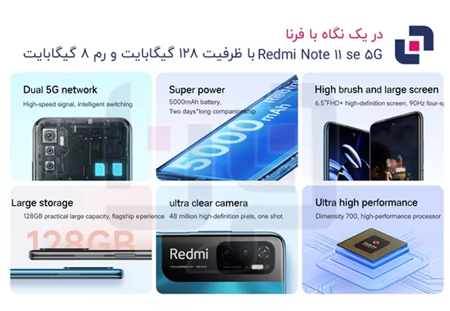 گوشی موبایل شیائومی Redmi Note 11 se 5G ظرفیت 128 گیگ رم 8