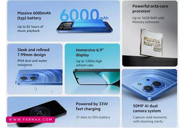 گوشی موبایل شیائومی Redmi 15C ظرفیت 256 رم 8 گیگابایت