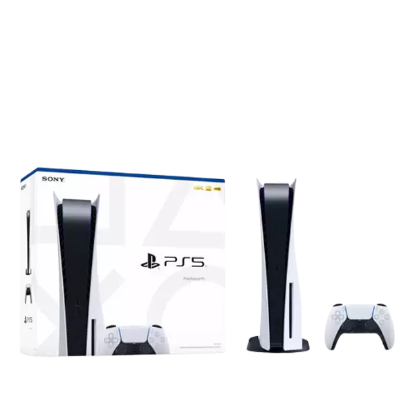 کنسول بازی سونی مدل Sony PlayStation 5 Standard ظرفیت 825 گیگابایت ریجن 1218 در کنار جعبه کنسول بازی