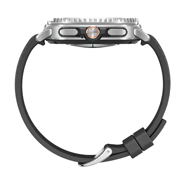 نمای کنار  ساعت هوشمند 46 میلی متری سامسونگ Galaxy Watch 8 Classic با بند چرمی