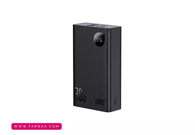 نمایشگر LED پاور بانک بیسوس 30 واتی مدل Baseus Adaman2 PPAD0501 Super VOOC ظرفیت 20000 میلی آمپر ساعت