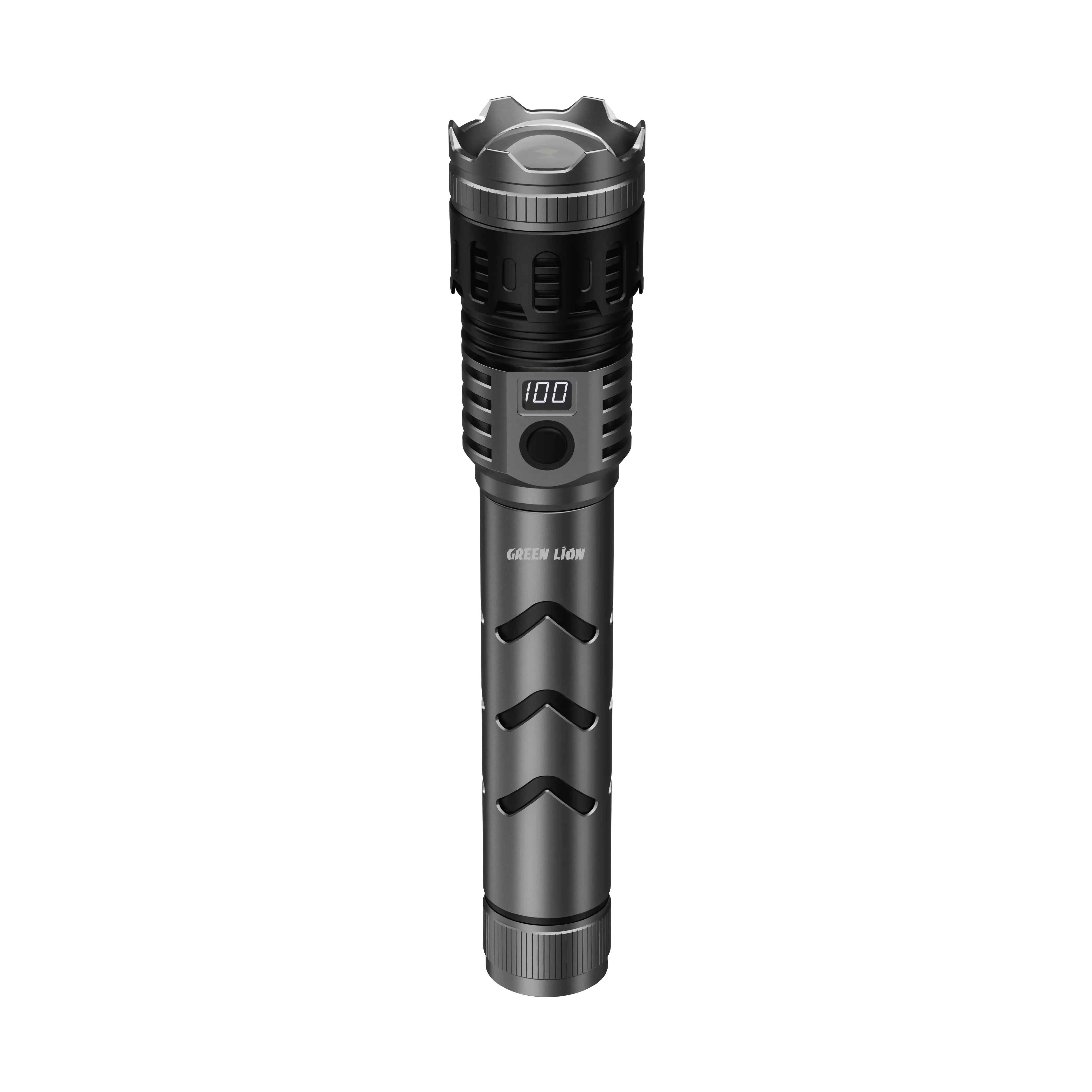 چراغ قوه حرفه‌ای گرین لاین مدل Hunter PRO GNHULEDFL12GY با نور 2000 لومن و باتری 6000 میلی آمپر ساعت