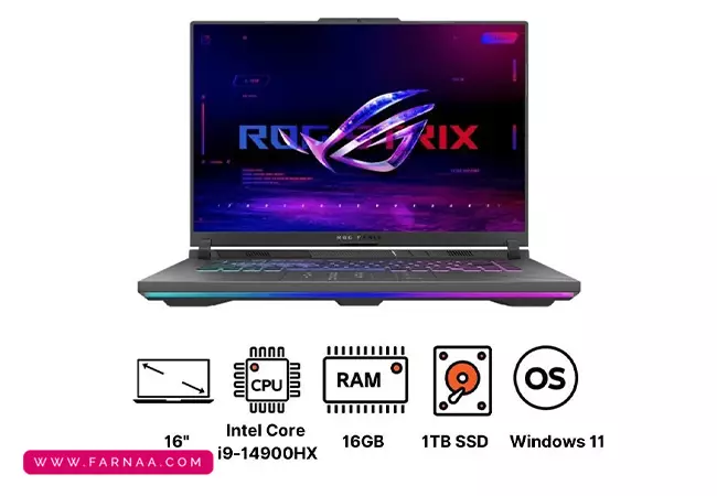 لپ تاپ 16 اینچی ایسوس مدل ROG Strix G614 JIR n3043 i9 14900HX 16GB 1T SSD RTX 4070