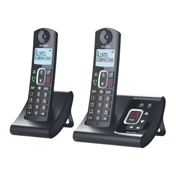 نمای نیم رخ راست تلفن بی سیم آلکاتل مدل F685 Voice Duo مشکی