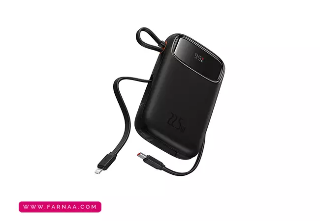 پاور بانک بیسوس 22.5 واتی مدل Baseus Qpow2 P10055002113-00 با کابل Type-C و Lightning ظرفیت 20000 میلی آمپر ساعت