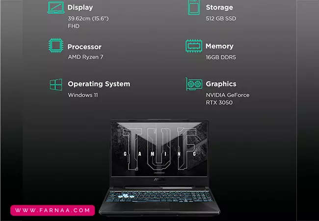 لپ تاپ ایسوس TUF Gaming A15 FA506NCR R7 7435HS 16GB DDR5 512GB SSD RTX3050