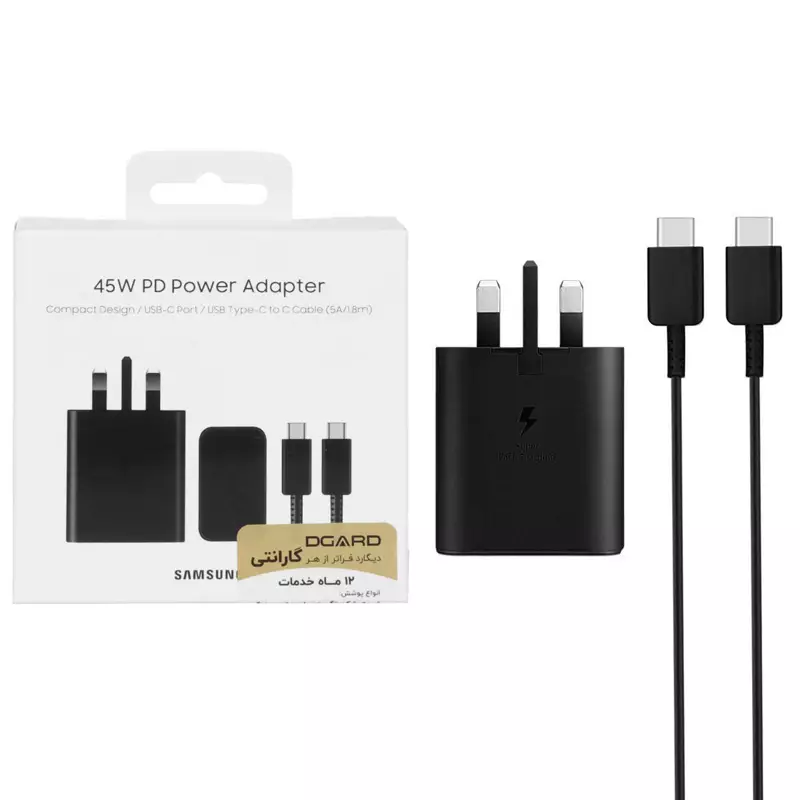 شارژر دیواری سه پین سامسونگ مدل EP-T4510 GAN-NFC 45W PD به همراه کابل Type-C